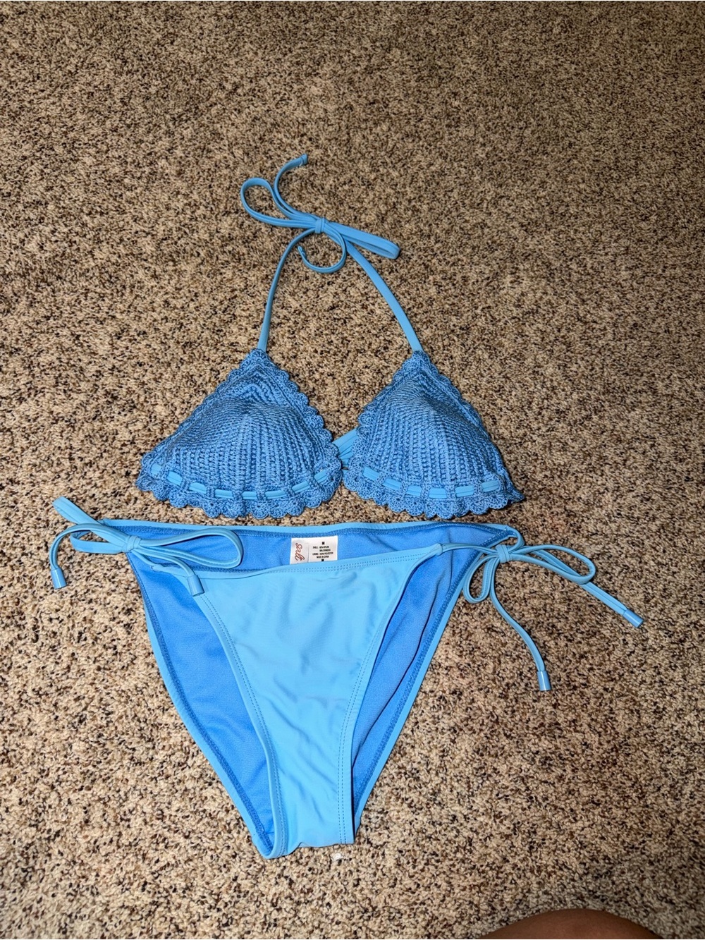Blue Crochet Triangle Bikini Set